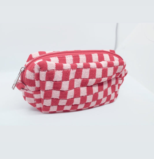 Checkered Pouch-Red/Pink